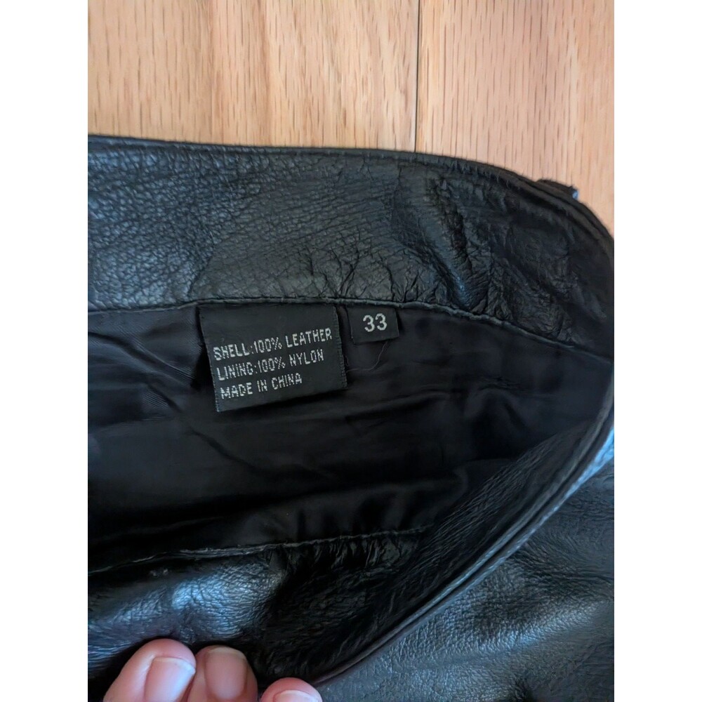 Vintage International Male Leather Pants 34 x 34 Black Gay 5 Pocket Raw Hem - Picture 3 of 11